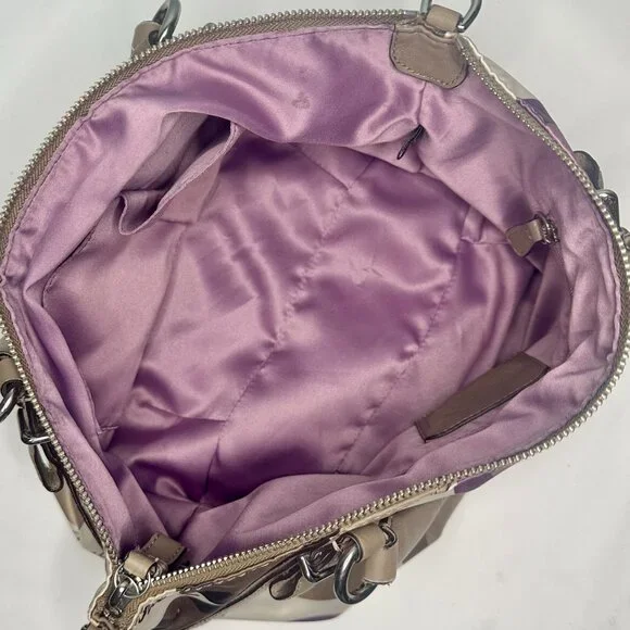 Coach Madison Clover Print Sophia Satchel Purple Pink Sateen Taupe Leather 15946 - Picture 11 of 14